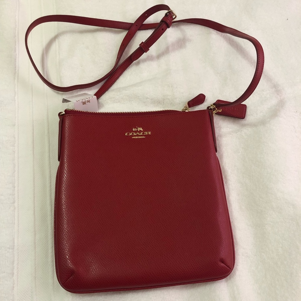 Coach red cross grain north south crossbody New